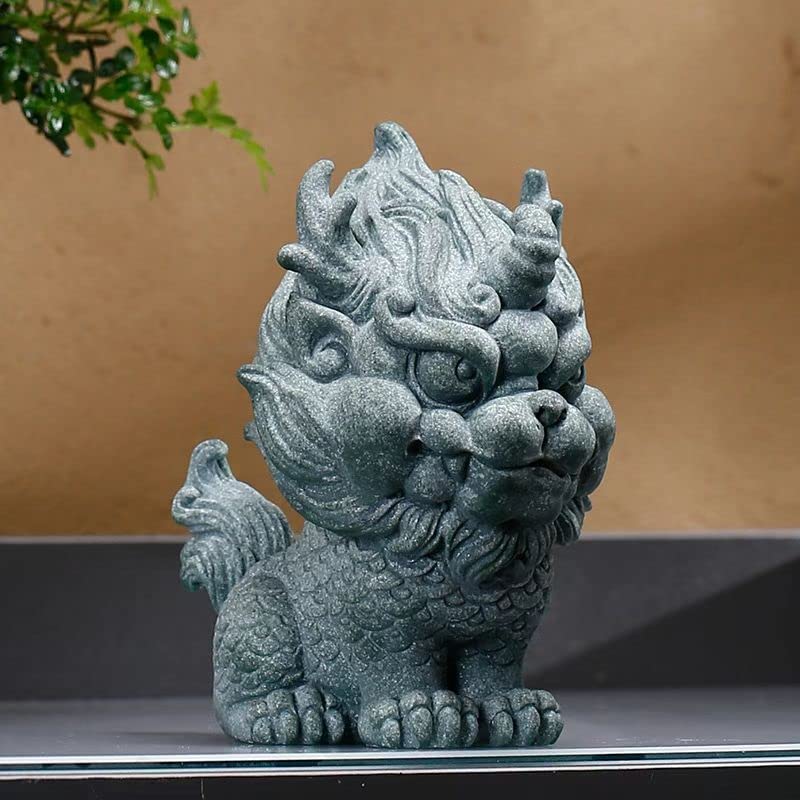 Image of livelyfish Asian Foo Dog Statue Lion Sandstone Sculpture Ancien Chinese Qi Lin Statue for Fish Tank Aquarium Garden Bonsai Decorations, L