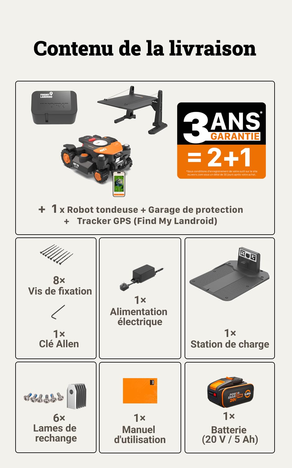 WORX Vision Cloud 4WD WR344E Robot Tondeuse 4000 m² sans Fil périphérique + Garage + Antivol (évitement d'obstacles par IA, Navigation VSLAM + RTK Cloud, Pente de 84%, cartographie Auto, Cut-to-Zero)