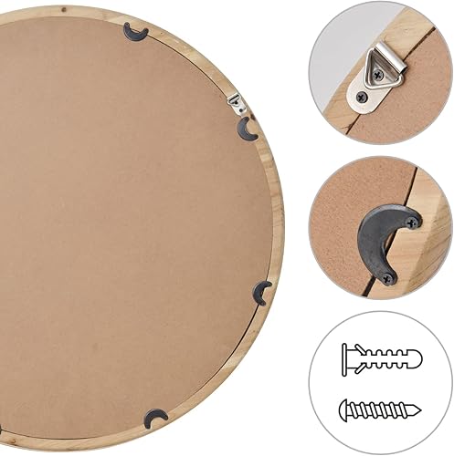 Miniatura 4 de Espejo de madera natural de 24 pulgadas, espejo circular grande rústico decorativo para sala de estar, chimenea, pasillo, granja