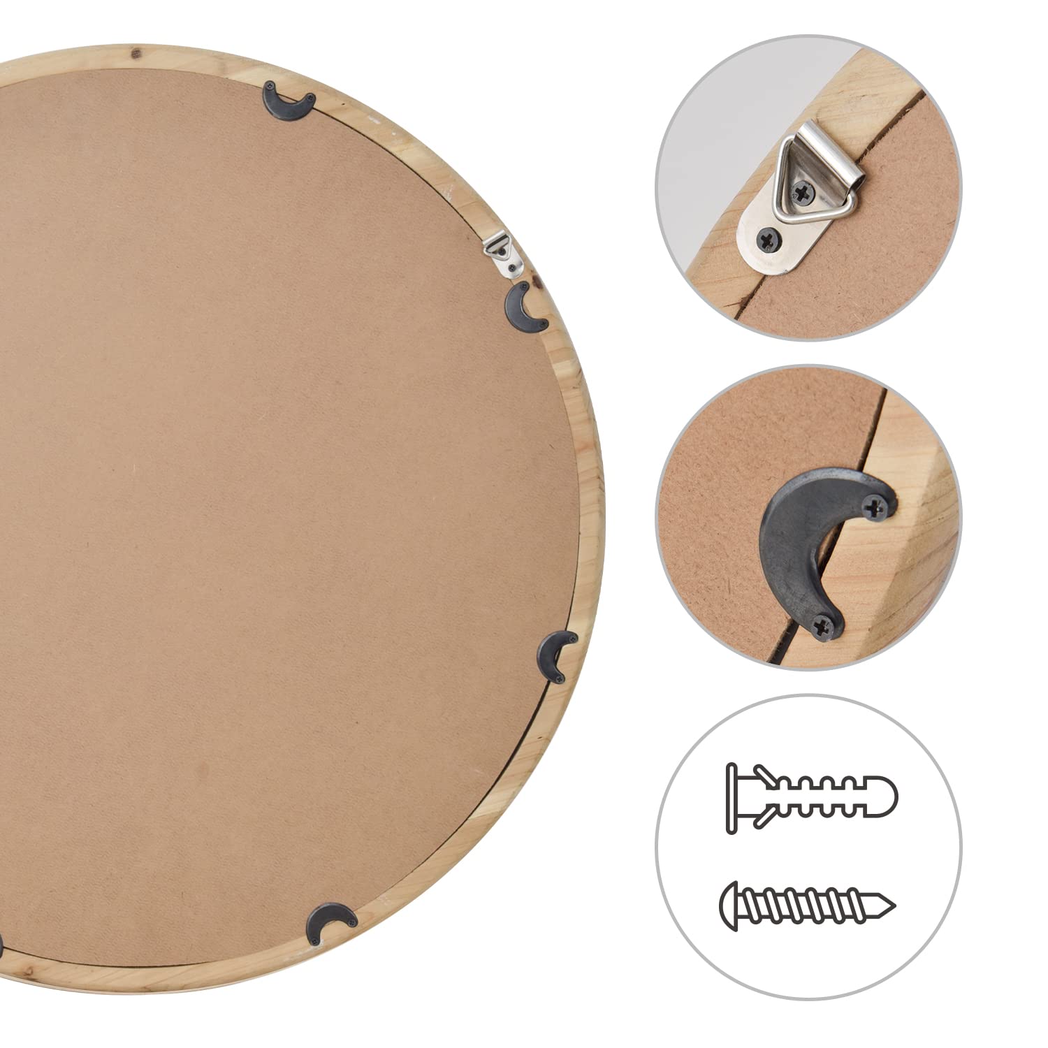 Sawsile Round Decorative Mirror 24inch Circle Farmhouse Style Mirror Rustic Natural Wooden Frame Beads Mirror For Bedroom, Bathroom, Living Room Or