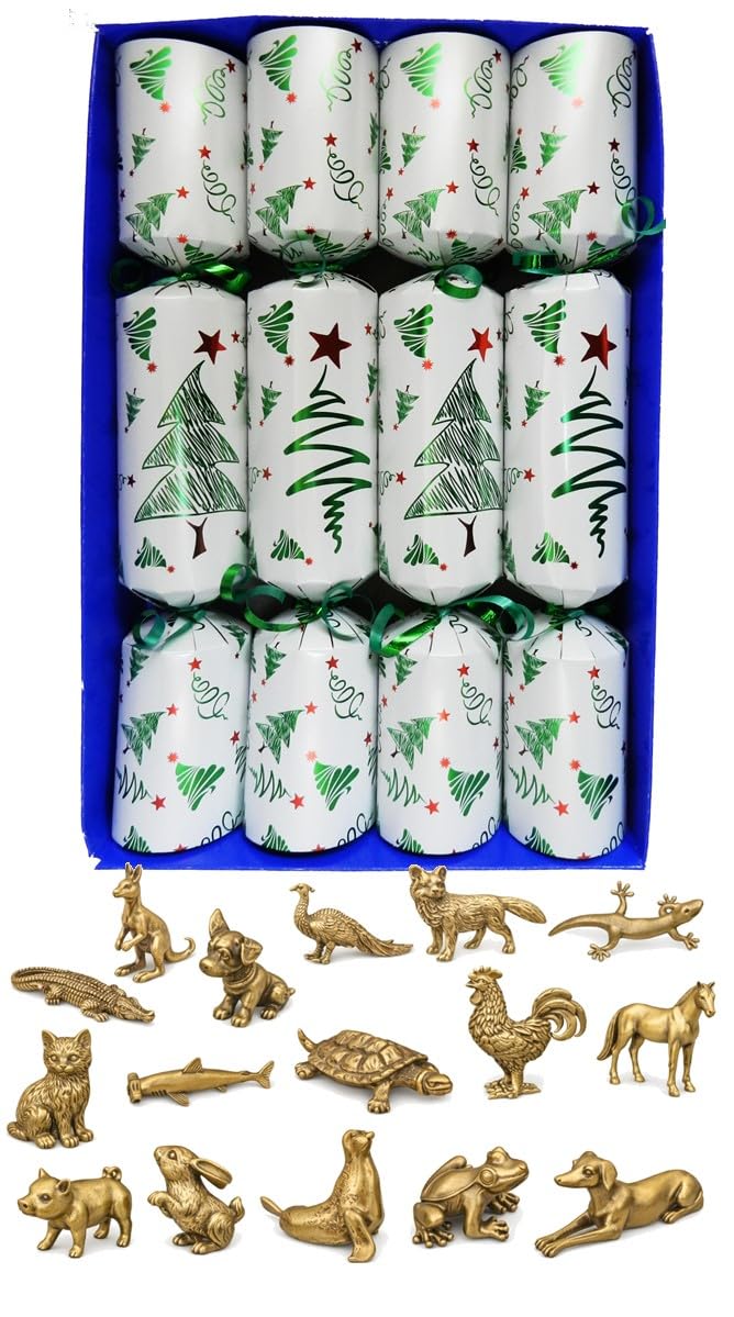 Crackers Ltd Set of 4 Christmas Crackers with a brass animal collectable inside