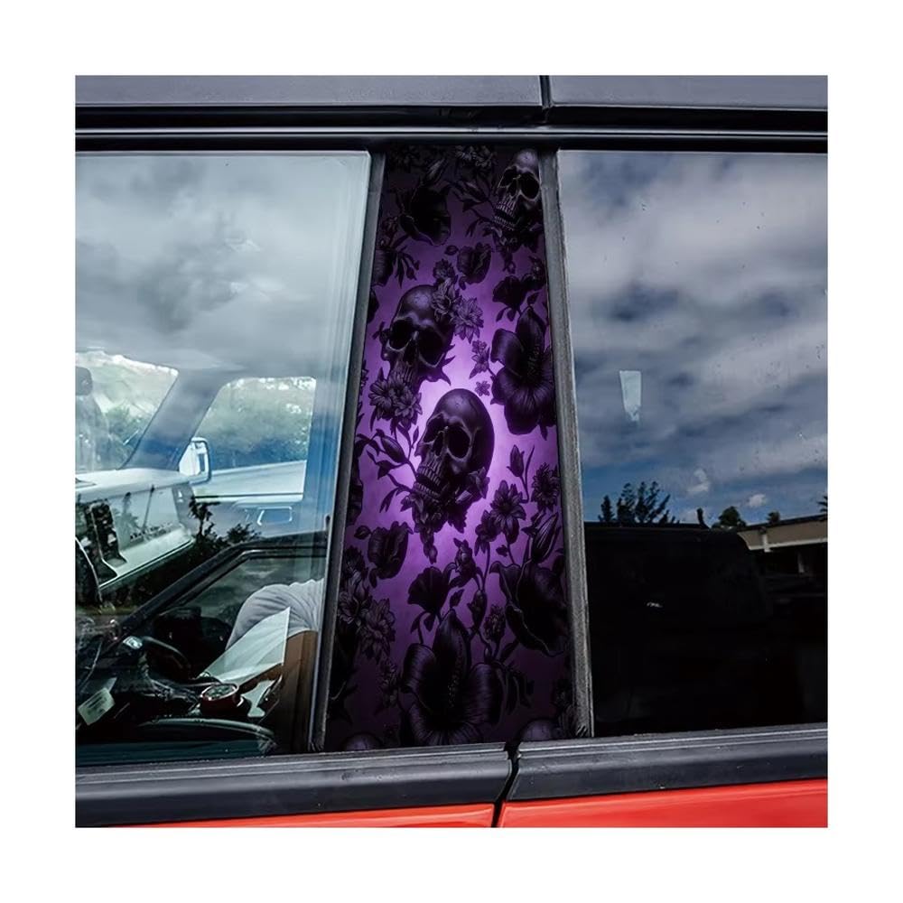 Bertdcx One Color Car Pillar Decals Waterproof Stickers Skull Flowers Glossy Protective Polyethylene Film Auto Parts