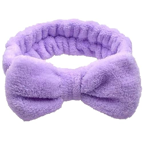 Diadema de spa diadema de maquillaje con lazo para lavarse la cara diadema de forro polar coral de alta elasticidad para mujeres y niñas morado