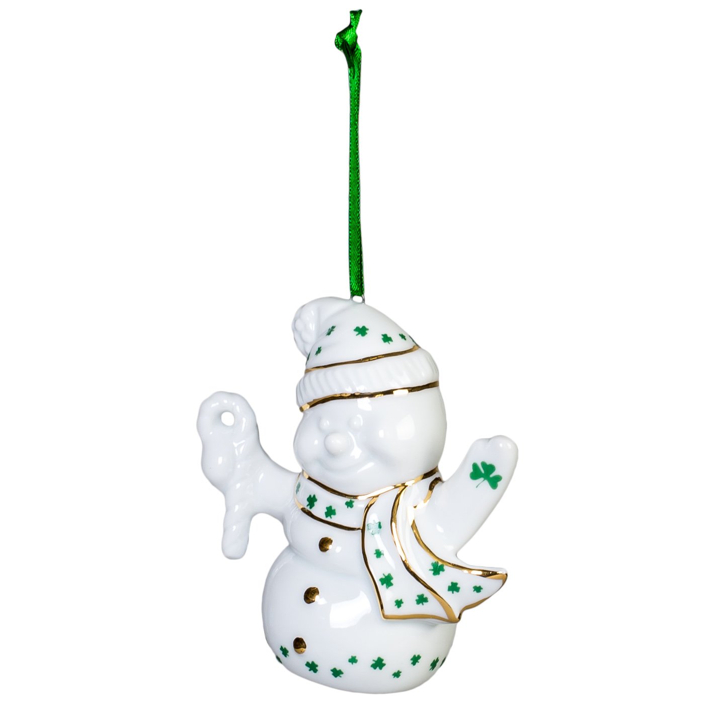 CBE Shamrock Snowman Shamrocks White Porcelain Christmas Ornament