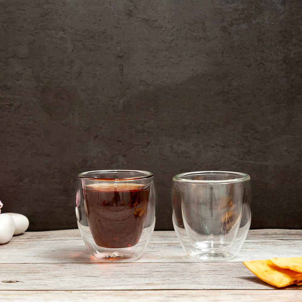 EZ Life Borosilicate Insulated Double Wall Glass, Funky Shot Glasses for Coffee & Tea, Espresso, Lightweight, Glass Ideal for Hot and Cold Beverages - Microwave Safe -Transparent, 80 ml (2) 2