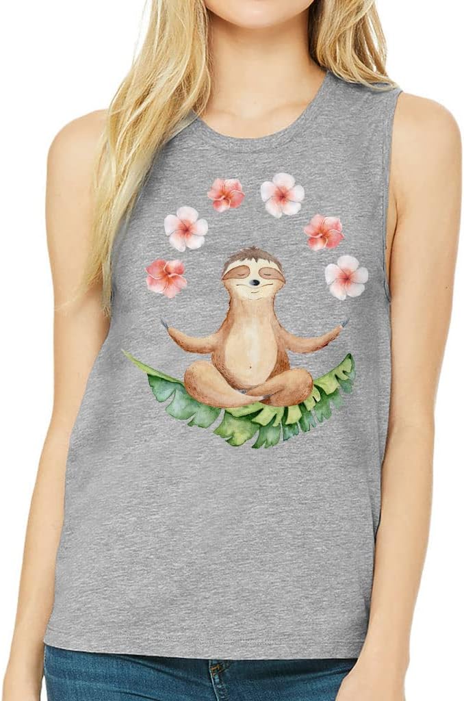Sloth Yoga Women's Muscle Tank - Floral Tank Top - Funny Workout Tank