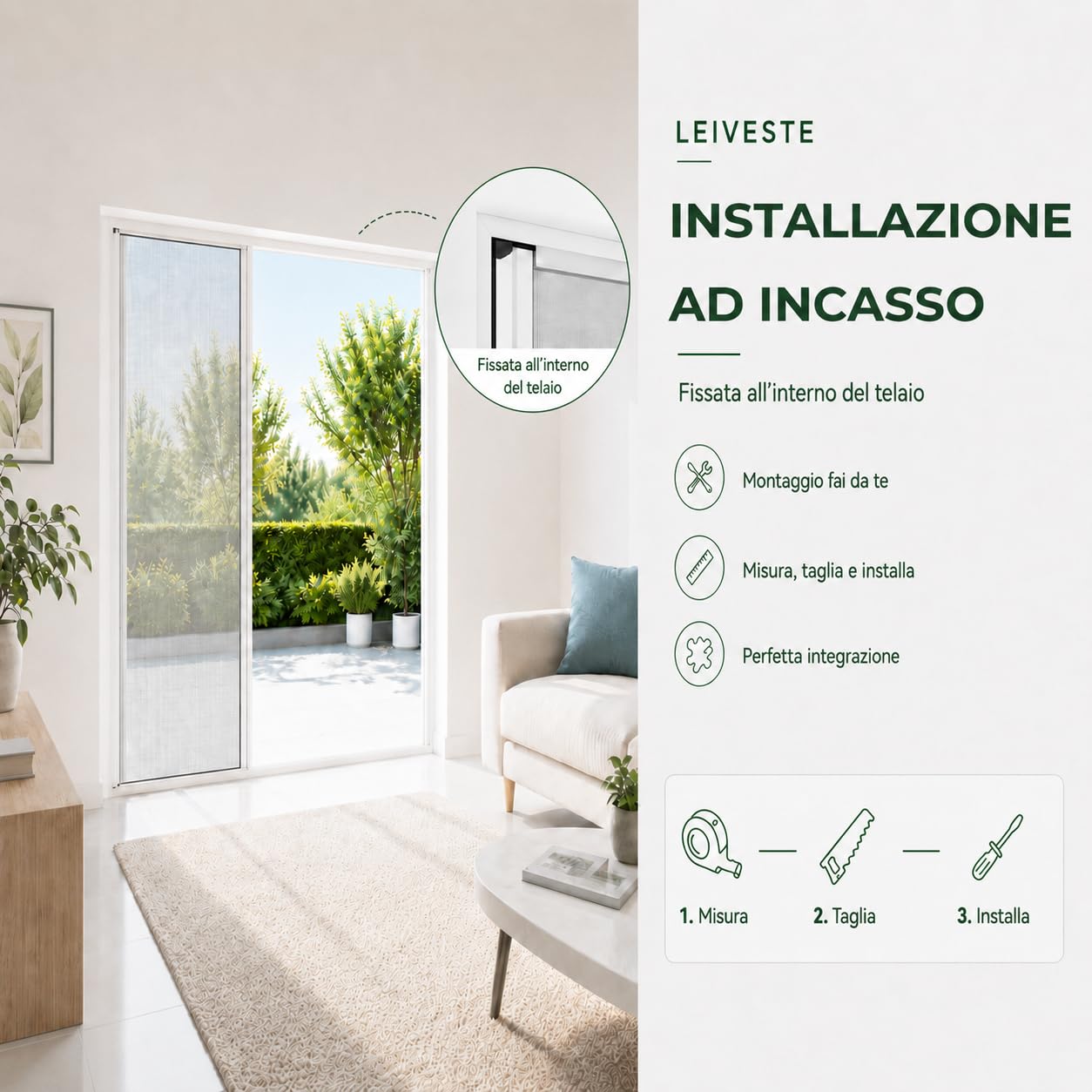 LEIVESTE Zanzariera a Rullo Riducibile per Porta Finestra in Alluminio, Su Misura Regolabile, Anti Insetti, Scorrimento Fluido, Facile Installazione per Balcone e Casa (Bianco, 140 x 250 cm)