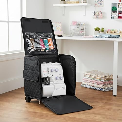 Miniatura 11 de Everything Mary Serger - Estuche de almacenamiento con ruedas para máquinas Overlock, color negro, floral, para hermanos, cantantes y Juki Sergers