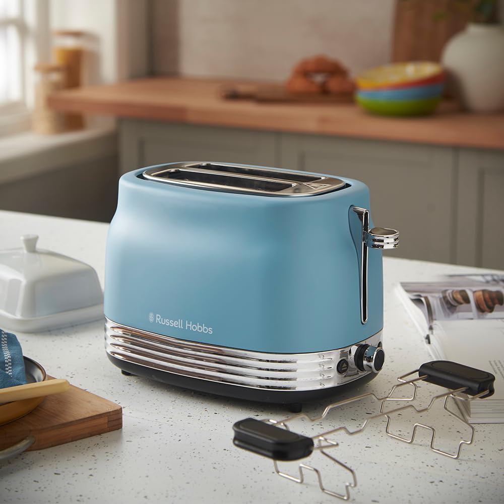 Russell Hobbs Grille Pain 2 Fentes Hanley Bleu, Design Retro, 28651-56