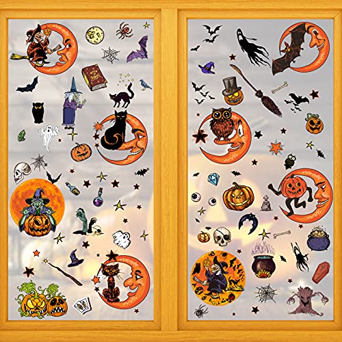 9 Sheets Halloween Window Clings Stickers Vintage Halloween Witch and Moon Stickers Removable Witchcraft Pumpkin Bat Black Cats Decals for Old Fashioned Halloween Glass Windows Decorations 9 Sheets Halloween Window Clings Stickers Vintage Halloween Witch and Moon Stickers Removable Witchcraft Pumpkin Bat Black Cats Decals for Old Fashioned Halloween Glass Windows Decorations