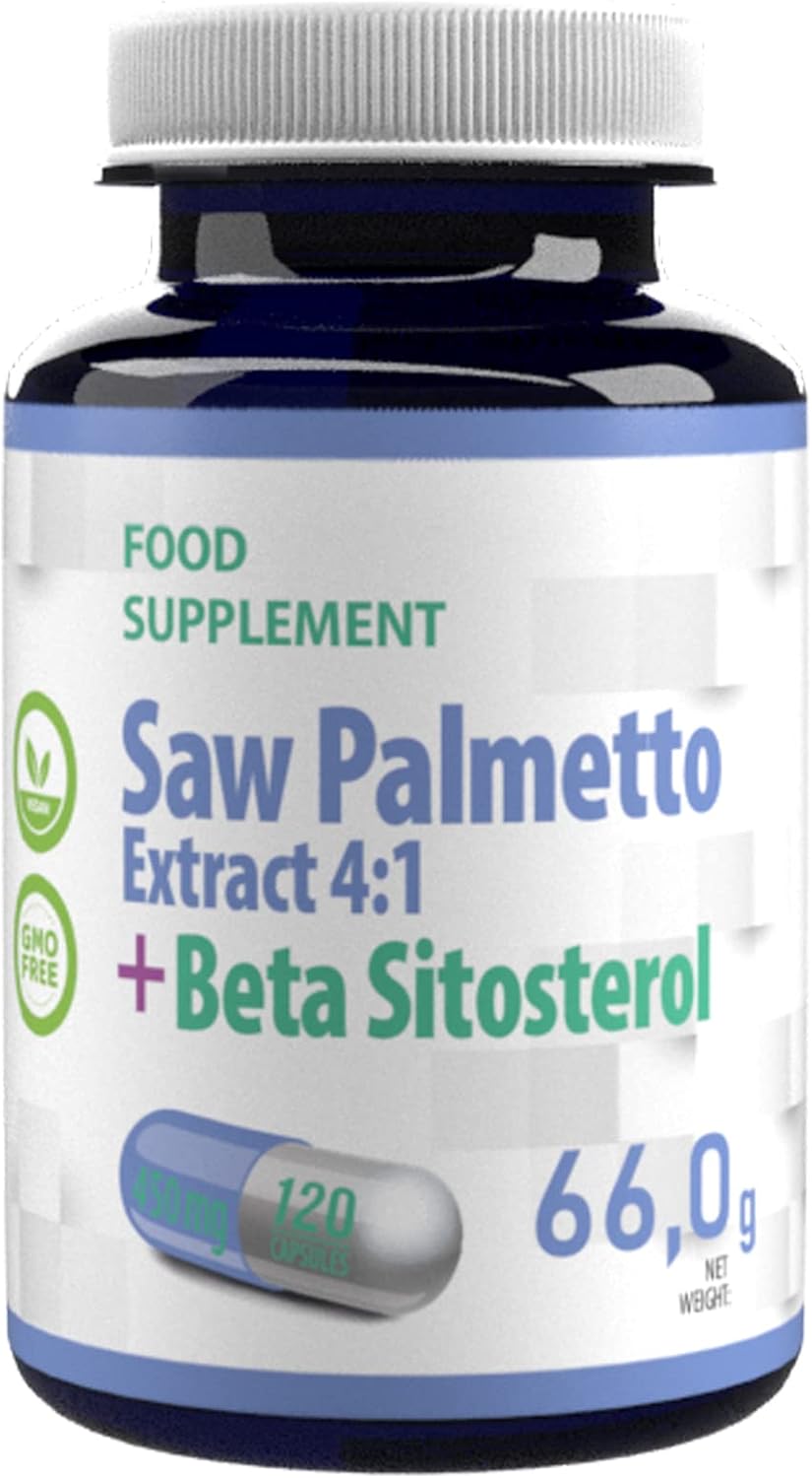 Saw Palmetto + Beta Sitosterol 450mg 120 Capsule Vegan, Testato in Laboratorio, Alta forza