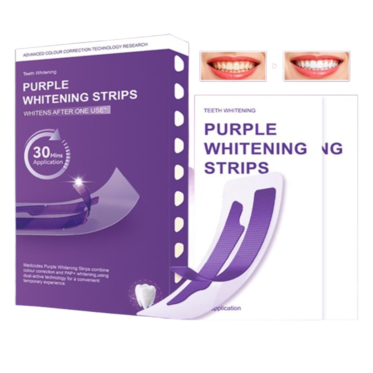 Teeth Cleaning Patches Purple Teeth Whitening Strips with Colour Correction Tooth Stain Treatment Gum Care for Sensitive Teeth