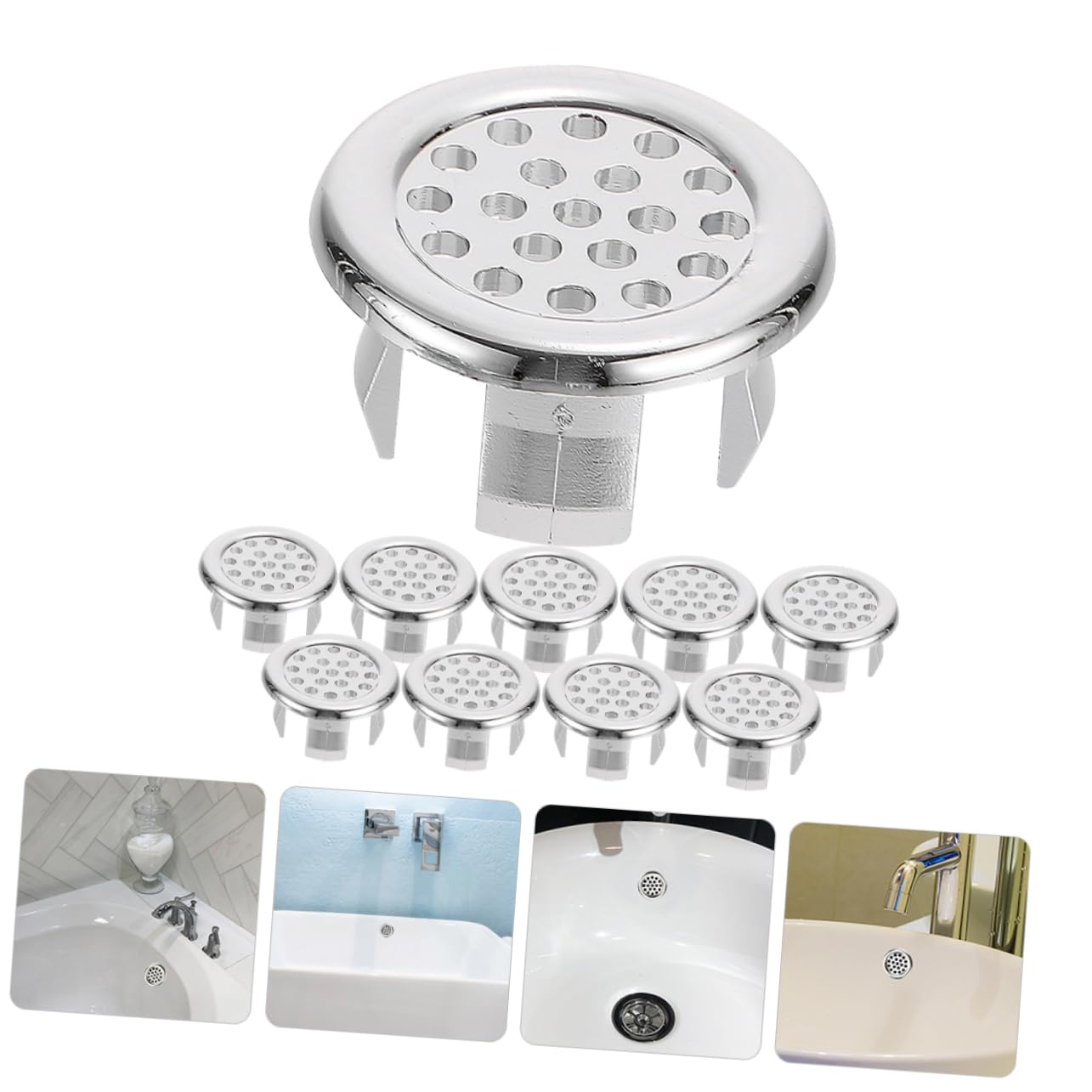 Tapa de Desbordamiento Redonda para Lavabo de Baño, 10 Piezas de Plástico Portátil Que Previenen la Fuga de Agua Diseño Elegante y Acabado Limpio