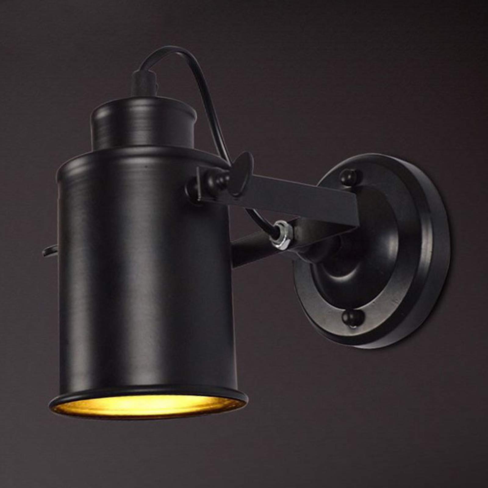 WXKAGF Kinkiet do wnętrz czarny industrialny retro, kinkiet metalowy obrotowy z gniazdem E27, lampka nocna bez żarówki, do salonu sypialnia restauracja korytarz bar