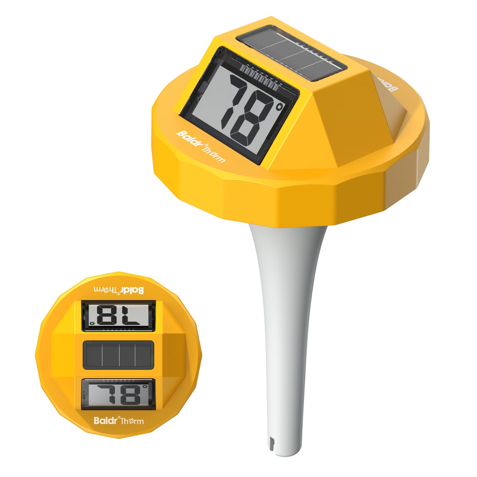 Termómetro de piscina solar digital flotante, pantalla grande de alta precisión sin empañamiento con pantalla de doble cara para piscina, acuario, spa, aguas termales, estanques (amarillo)