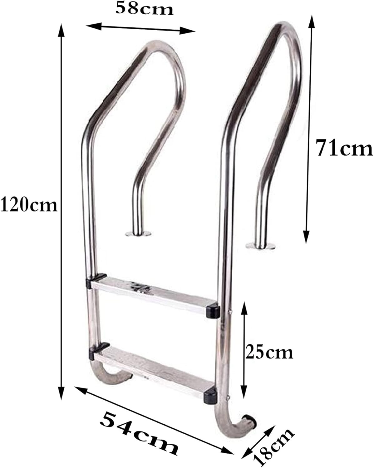 Stainless Steel Swimming Pool Ladder, Thick 304 Handrail Climbing Ladder for Indoor & Outdoor Use, 54×58×120cm, Silver