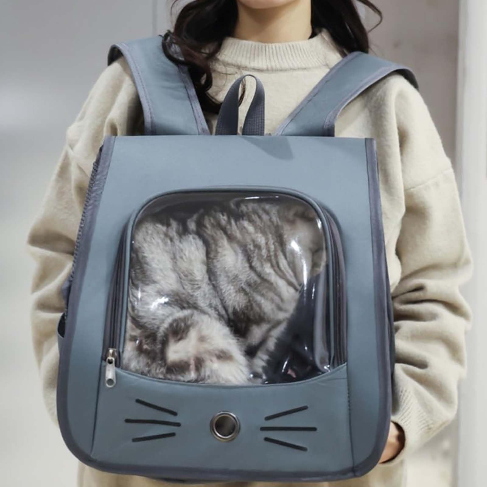 Bolsa para Mascotas Plegable,Mochila Gato y Perro,Mochila Gatos Transporte,Mochila Transportín Perro,Transportin Gato Mochilas para Gatos y Perros,para Mascotas pequeñas como Gatos y Perros (Gris)