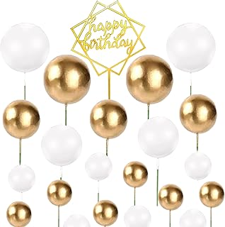 32 Pieces Colorful Balls Cake Topper Happy Birthday Cake Insert Pick DIY Cake Decorations for Birthday Cake Decoration (Go...