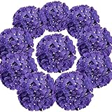 Flojery Silk Hydrangea Heads Artificial Flowers Heads with Stems for Home Wedding Decor,Pack of 10 (Purple)
