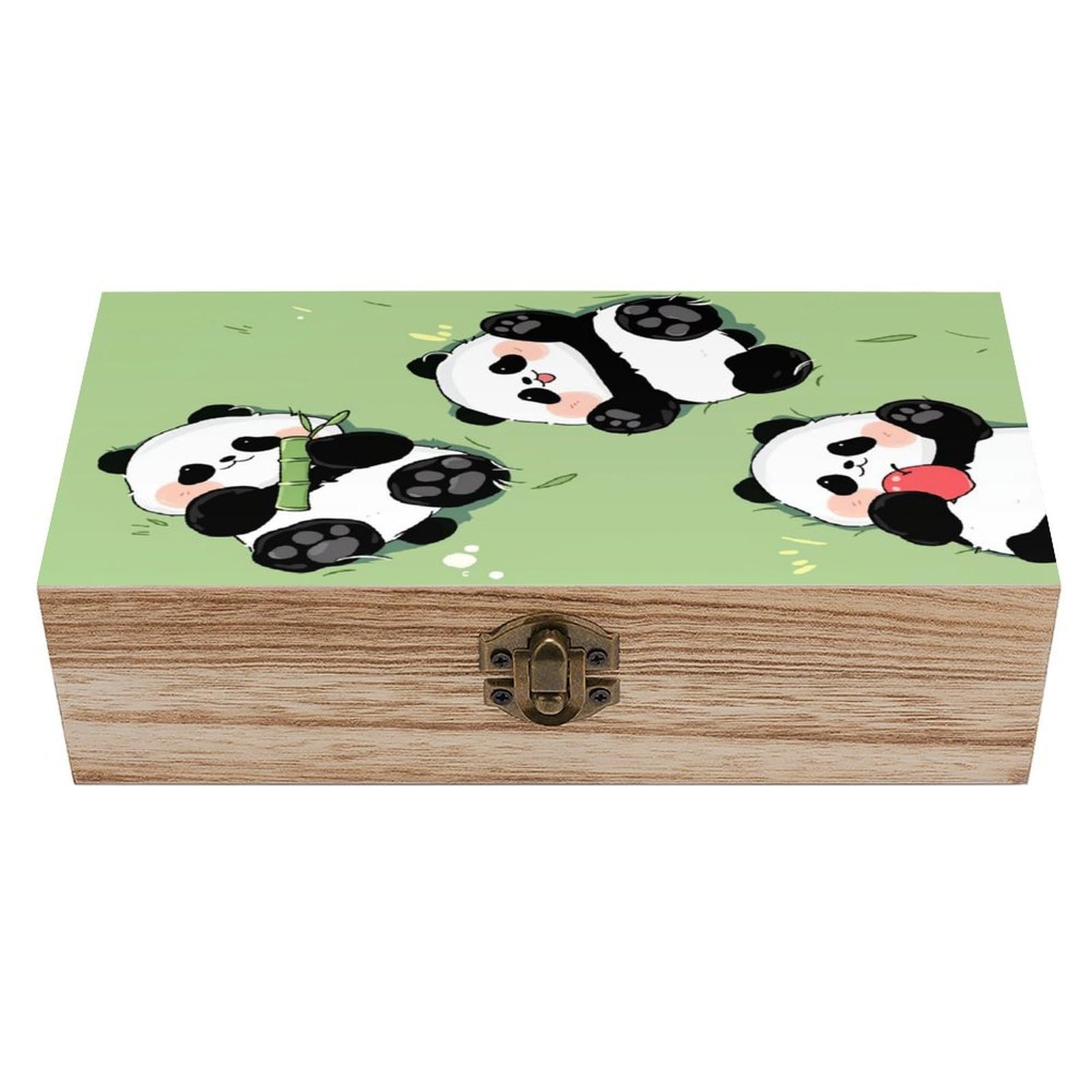asbwuo Adorable Panda Vintage Wooden Keepsake Box