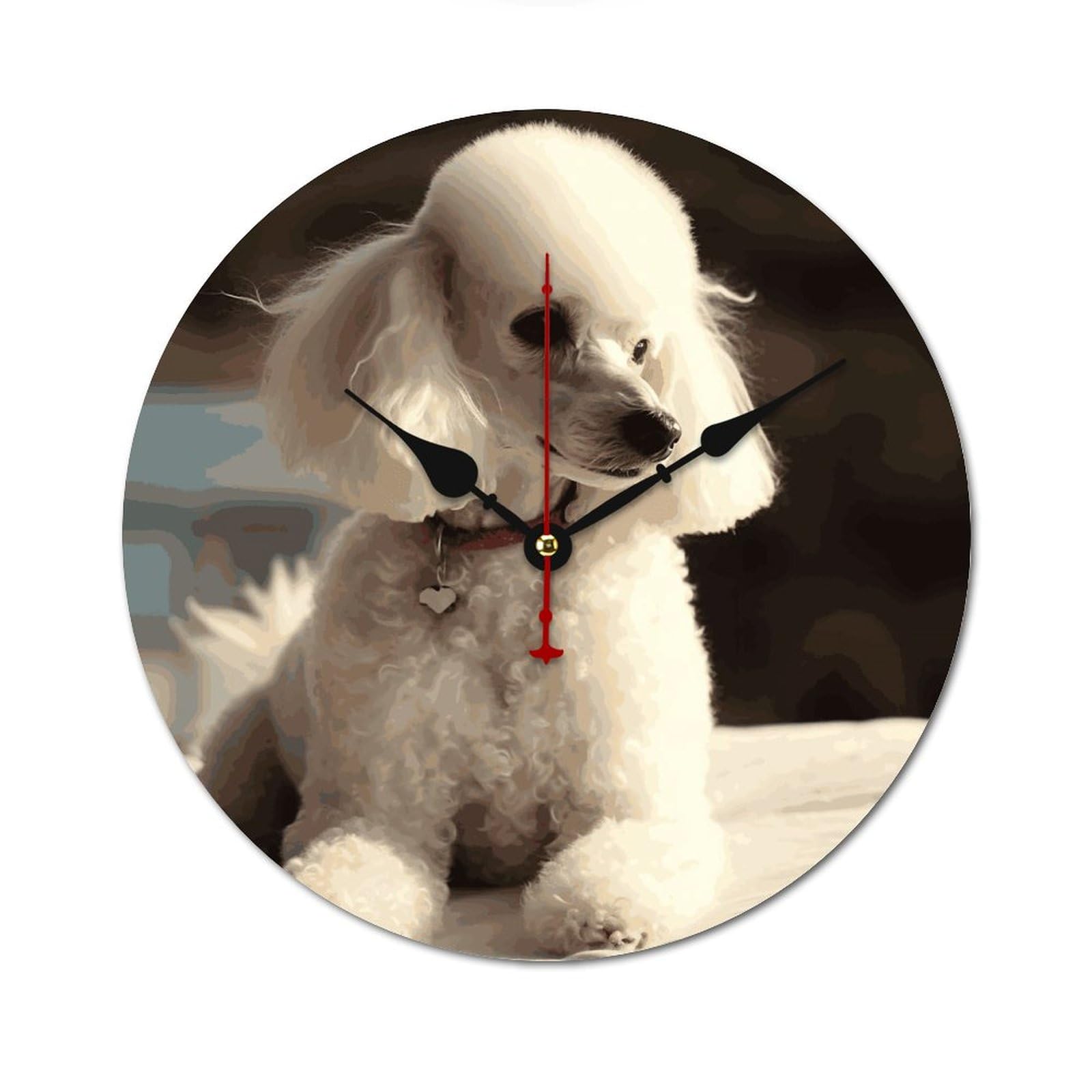 Horloge murale en bois 60 cm avec caniche français pour salon