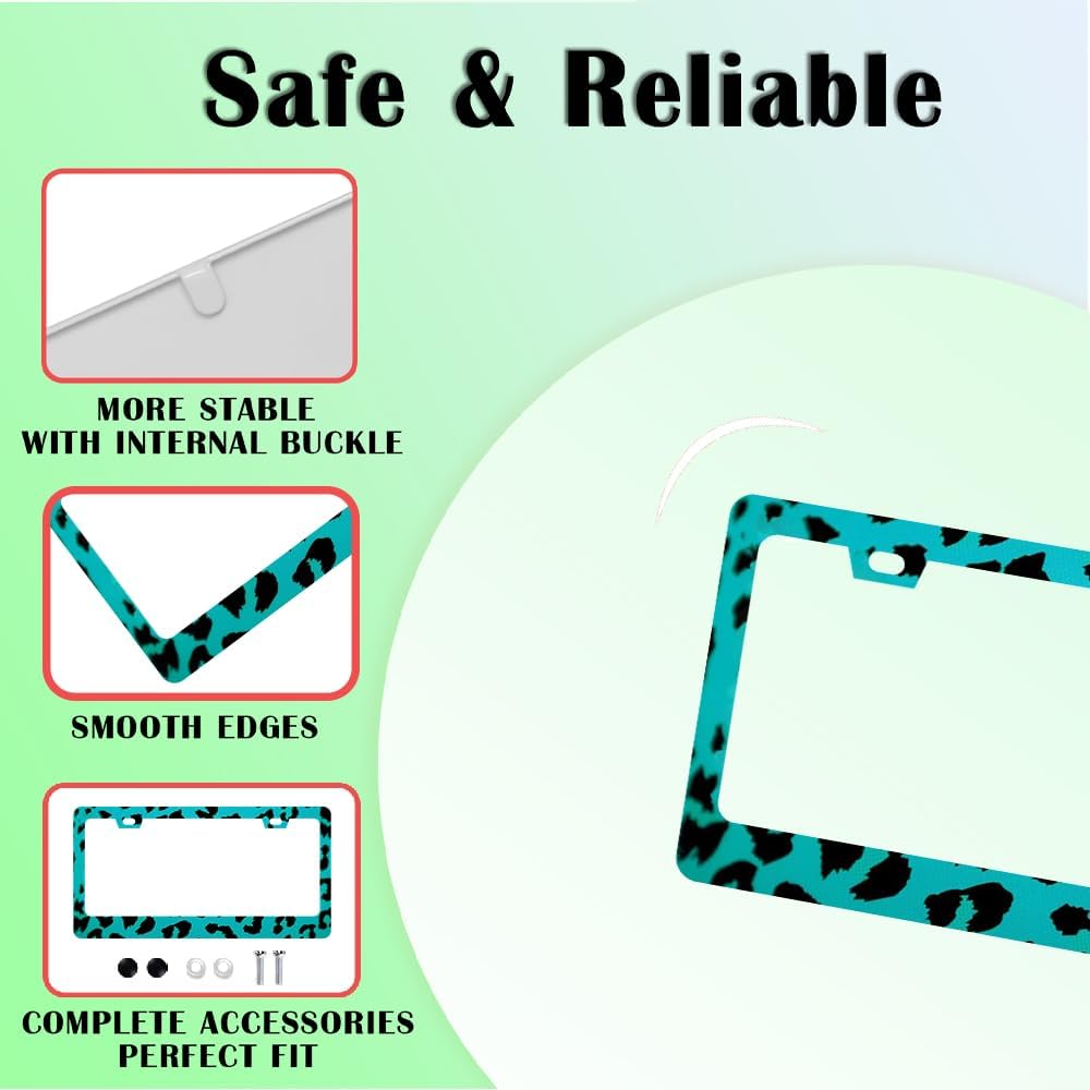 Turquoise Leopard Print Aluminum License Plate Frame - 6x12 Inch Car Frame with Screws, US Vehicle Fit image 5