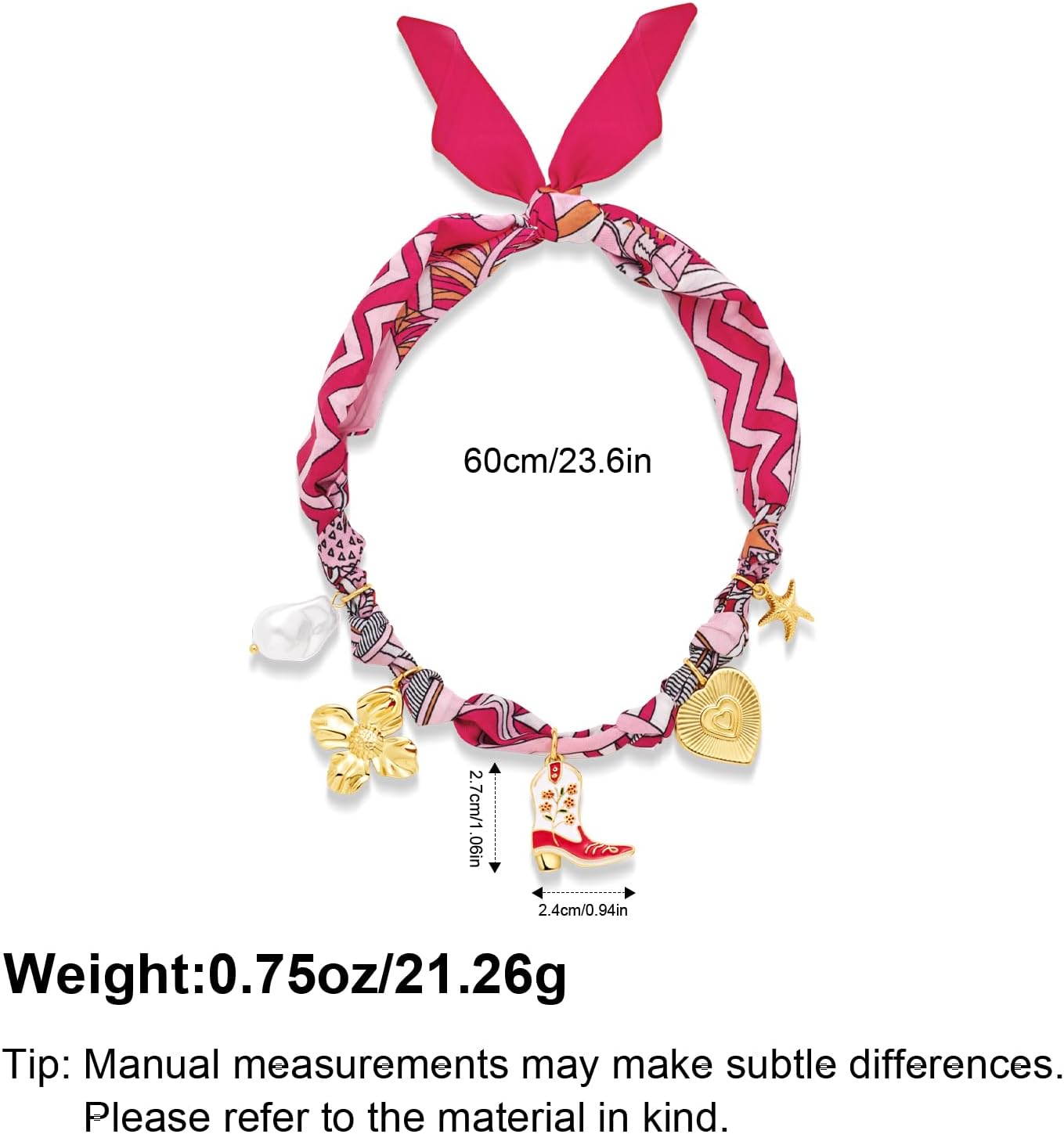 Scarf Necklace with Charm Western Cowgirl Pink Choker for Women 14k Gold Plated Boots Heart Bandana Chokers Valentines Jewelry Gifts - Image 5