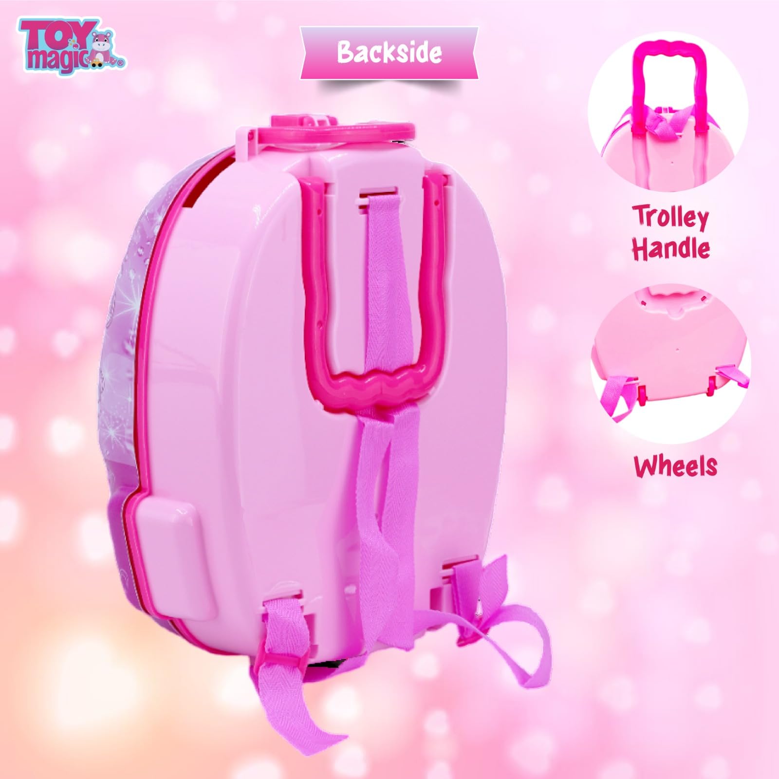 ToyMagic Princess Portable Backpack Toy Dressing Set Makeup Toy |Portable Trolley Pretend Play Set Toy with Make up Accessories for Kids |Portable Suitcase Toy Gift for Girls