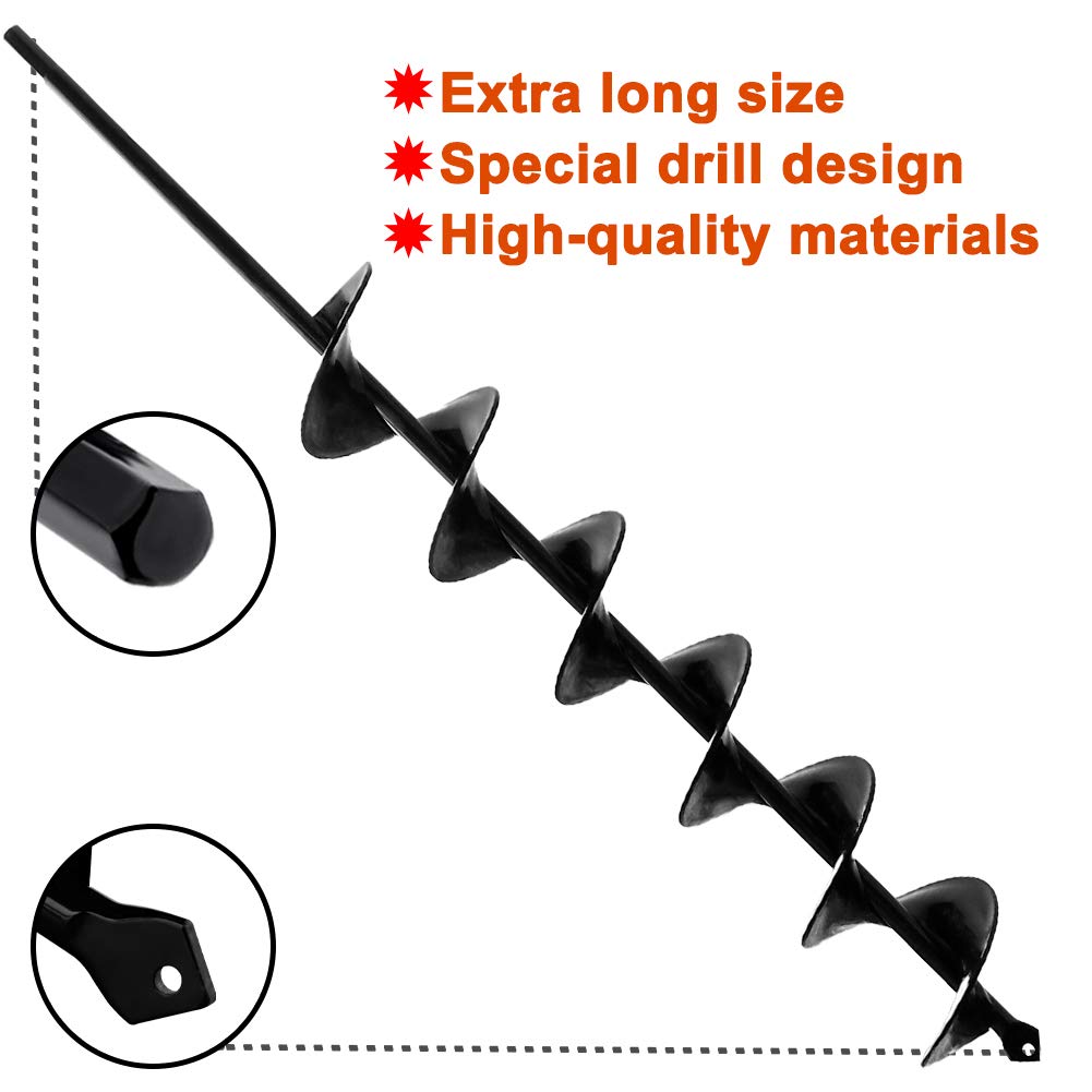 3 x 24 Inch Auger Drill Bit for Planting - Easy Planter Garden Auger - Bulb & Bedding Plant Augers - Post Hole Digger for 3/8” Hex Drive Drill