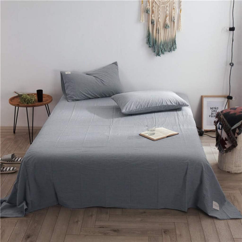 100% Organic Washed Cotton Flat Sheet Simple Style Bedding - Ultra Soft and Easy Care(Queen, Ocean Blue Stripe)