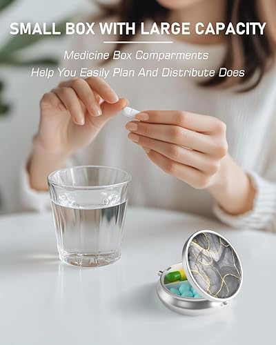 Miniatura 5 de Pastillero, 3 compartimentos portátil de viaje con espejo, compacto y lindo, cabe en el bolso y bolsillo, organizador de medicamentos y vitaminas