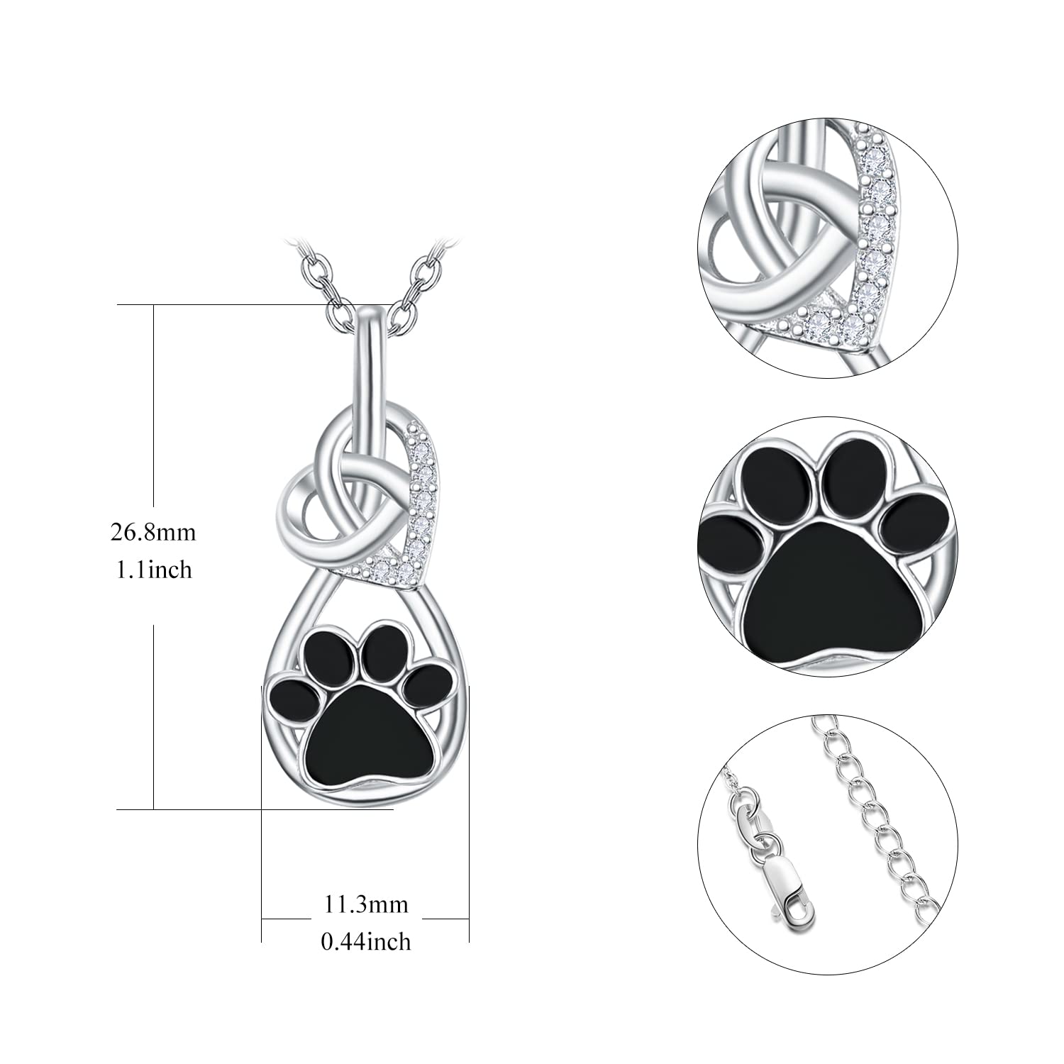 KINGWHYTE Collar de plata de ley con diseño de huella de perro, colgante de corazón, colgante de luna, nudo celta, regalo de joyería para mujeres, niñas, hija, madre, Plata esterlina