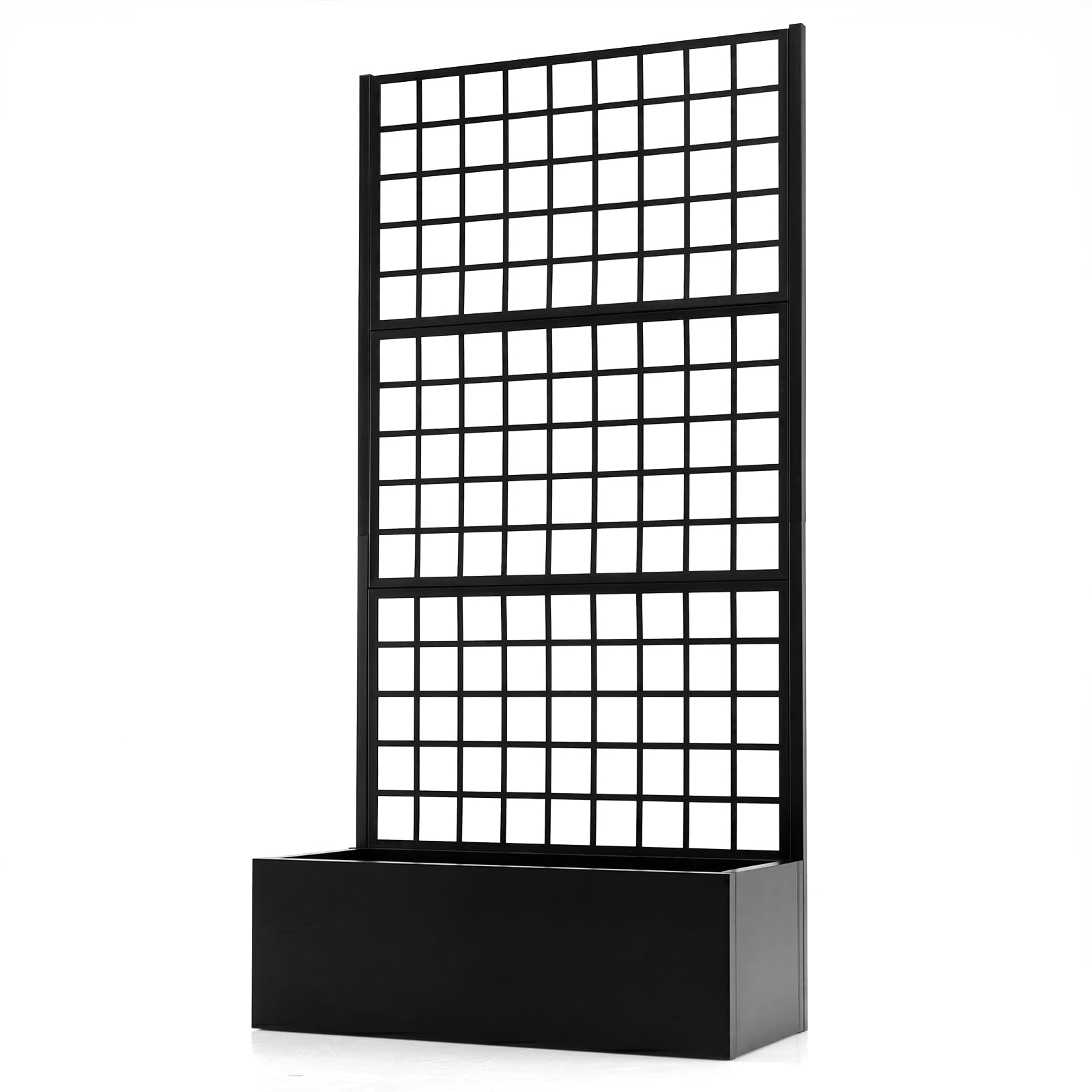 TANGZON Metal Planter with Trellis, Freestanding Raised Garden Bed with Lattice for Vine Climbing Plant Flower, Indoor Outdoor Elevated Trough Planter Box for Patio Balcony Yard (90 x 40 x 180.5 cm)