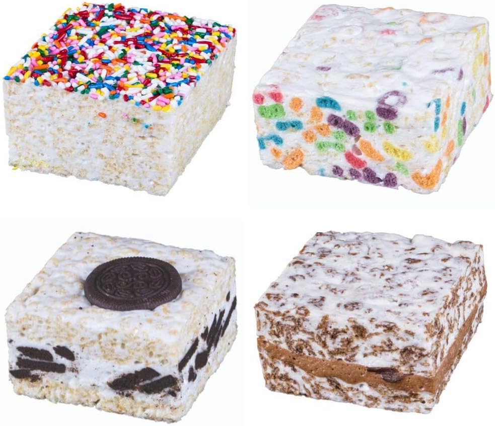 The Crispery CRISPYCAKES - Handmade Crisp Rice Marshmallow Treats. Variety Four Pack: Cocoa Concoction, Cookies & Cream, Fruity Ringlets, and Rainbow Sprinkles. Four 6oz Gourmet Snack Cakes