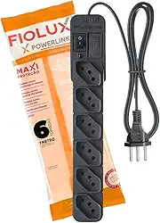 Extensão Régua Filtro De Linha Protetor Energia Elétrica 6 Tomadas Fiolux Powerlink 127 220 (1 Metro Preto)