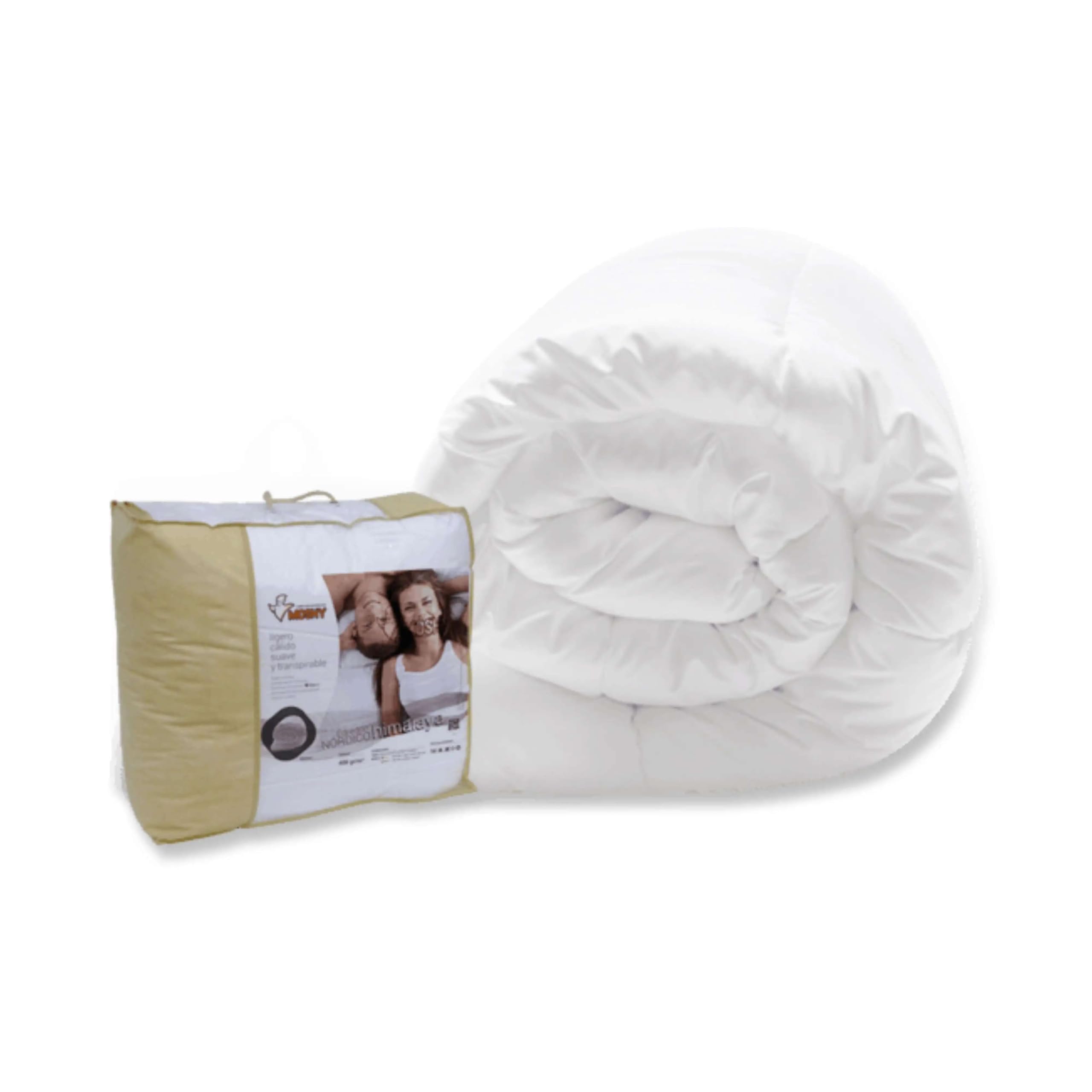 Moshy Couette Himalaya 400 g, couleur blanche, respirante et douce, pour lit simple ou double en plusieurs tailles.