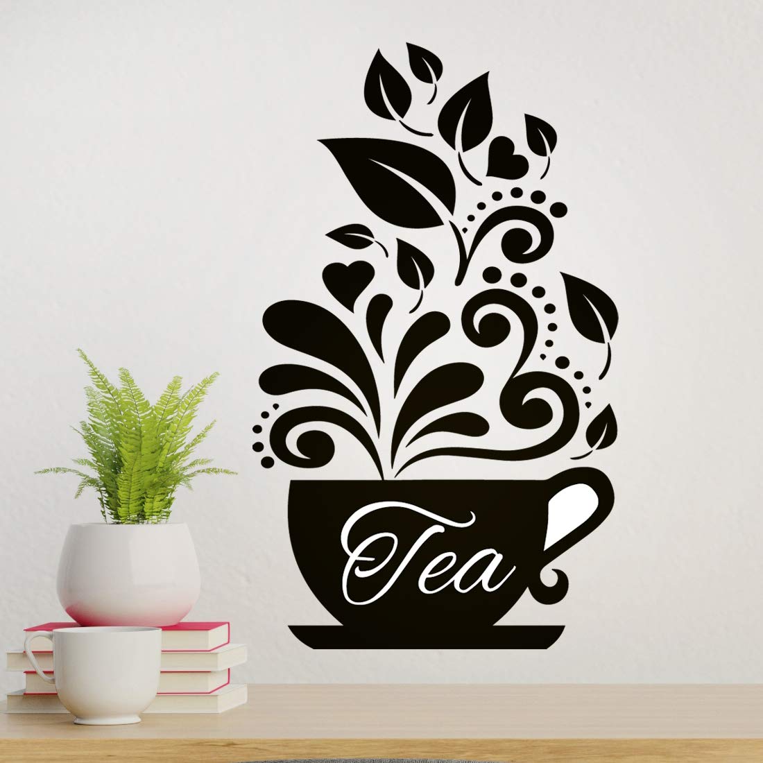 Wall4stickers Black Tea Cup Wall Sticker Kitchen Art Vinyl Decal Coffee Stickers Home Quotes Living Room Mural Decorations Pub Decals Removable Decor Restaurant Transfers Cafe Quote Walls Stencils Kitchens Pictures