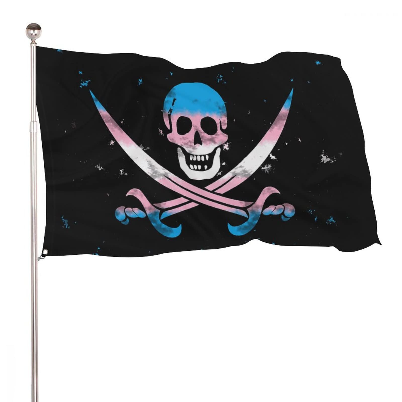 Vivid Colors Yard Flag Trans Pirate Jolly Roger Durable Event Flags for Holiday Celebrations,Lawn,Party Backdrop