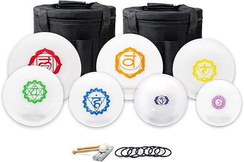 Juego de 7 cuencos de cristal esmerilado de cuarzo de chakra esmerilado de 6 a 12 pulgadas, 432 Hz, con estuche de transporte para sanación de
