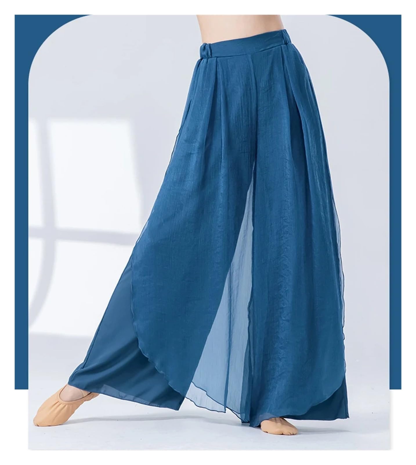 Pantaloni da danza classica donna, pantaloni pratica moderna, gamba larga, gonna in chiffon fluido con giunture