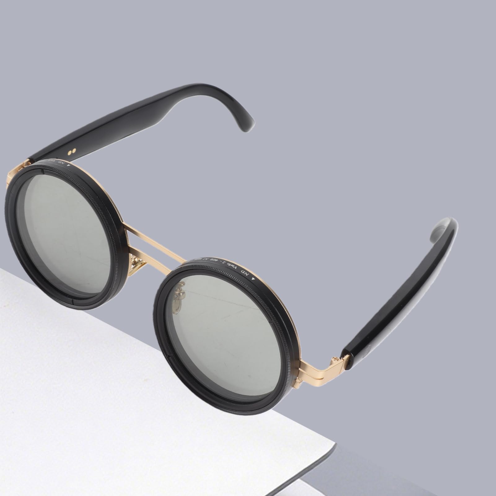 Tosuny Gafas de Sol Redondas Steampunk Polarizadas Ajustables Filtro ND de 1-9 Engranajes para Fotografía, Conducción, Aventura | ABS, Aleación Galvanizada de Cobre y Acero Inoxidable