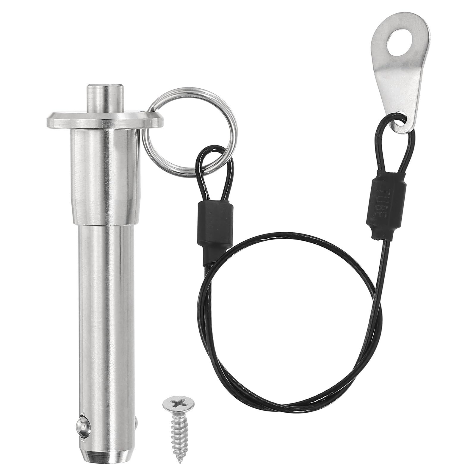 PATIKIL 1/2"(12mm) Diameter 304 Stainless Steel Quick Release Pin, Usable Length 1.6"(40mm) Push-Button Ball Locking Pin Ring Handle with 25cm Lanyard Cable M5 Screw, Silver