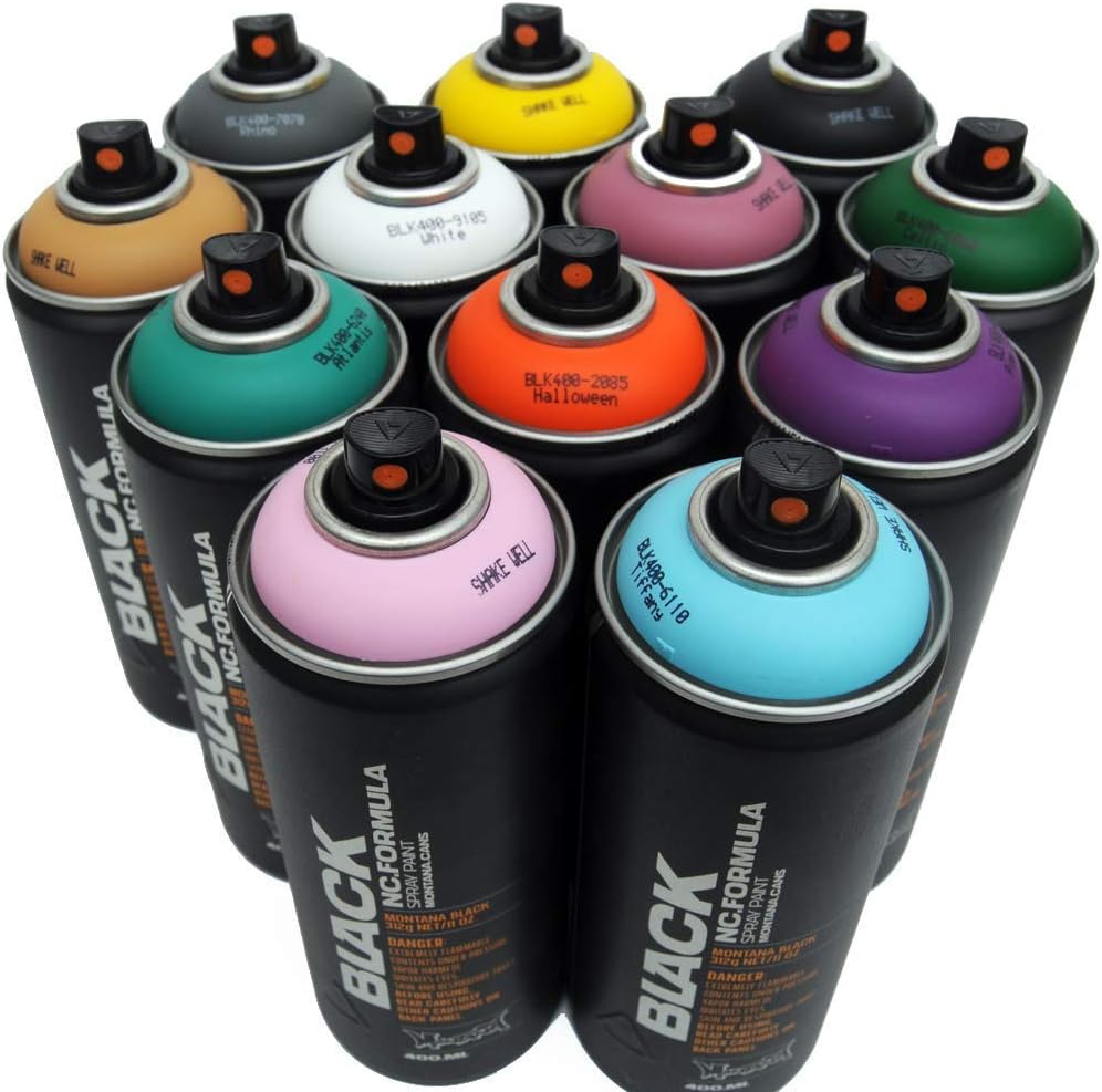 Montana BLACK 400ml Complementary Colors Set of 12 Graffiti Street Art Mural Spray Paint