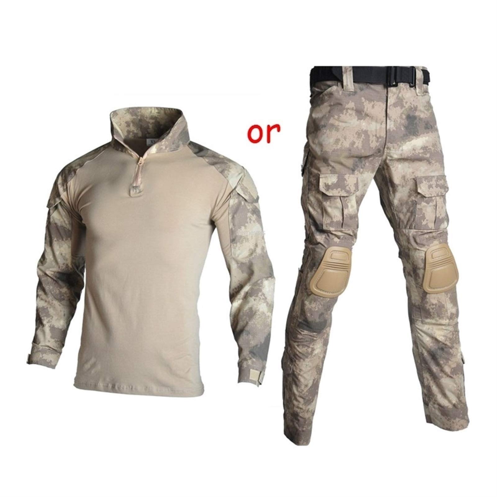 Tactique Militaire Costumes Uniformes Chasse Tir de Camouflage Chemises Pantalons coude Genou Pads CS Paintball Vêtements Set Waistcoat (Color : Atacs FG Pants, Size : S)