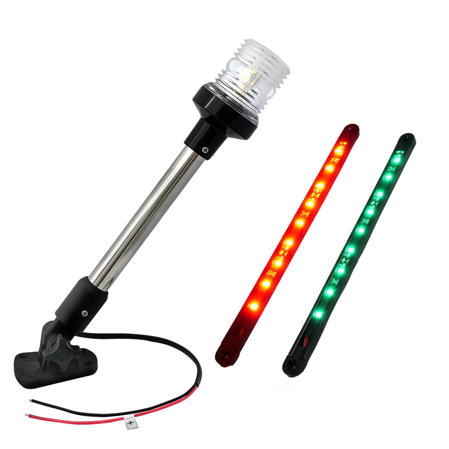 LED Boat Stern Light with Red/Green Navigation Lights, 180° Fold-Down Anchor light, IP67 Waterproof Marine Lights kit for Bass Boats, Pontoon, Kayaks (12 inch)