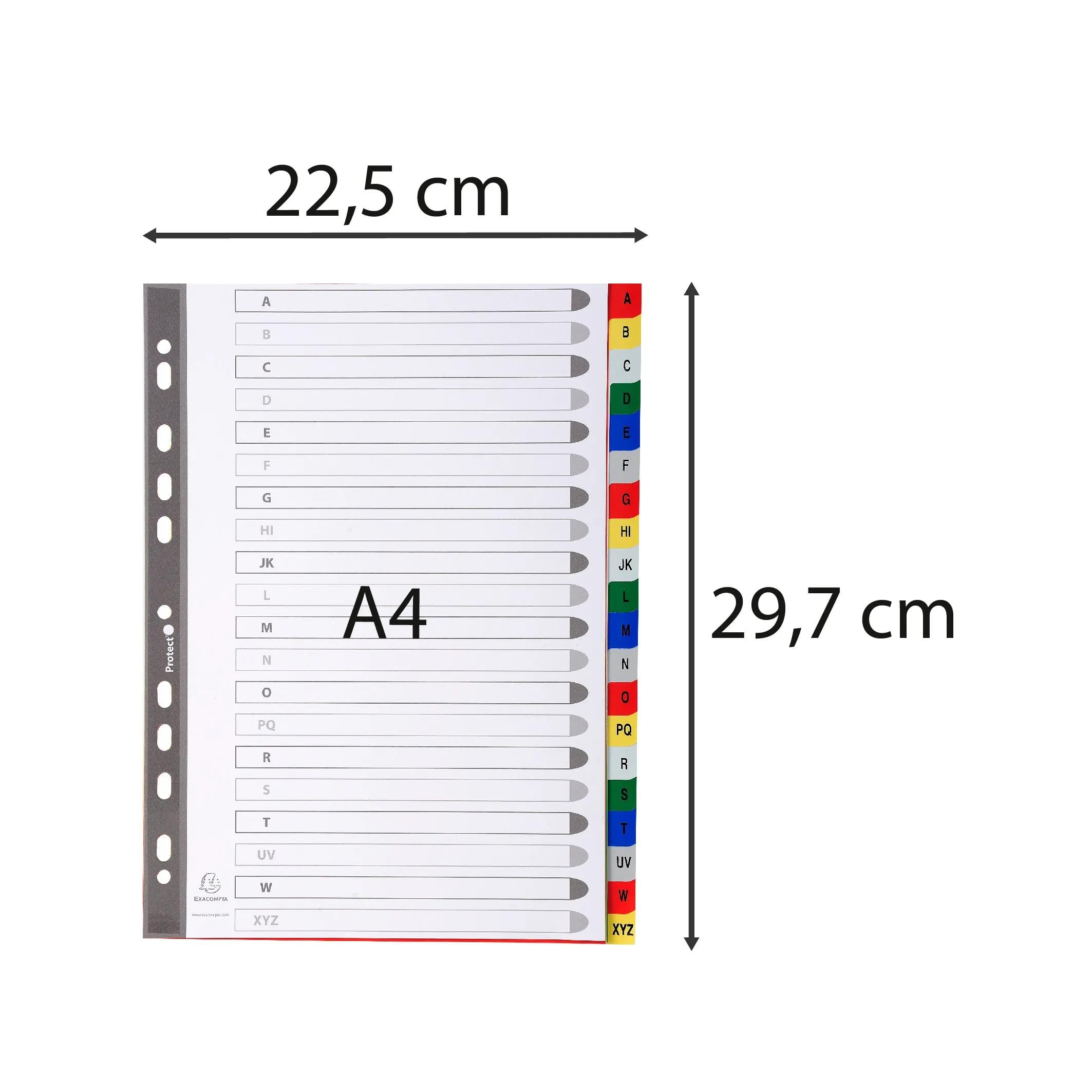 Exacompta - Art.-Nr. 94E – Karton mit 20 Registern aus Polypropylen mit 20 alphabetischen Registern von A bis Z in Farbe – Indexierungsseite – Format A4 – 22,5 x 29,7 cm