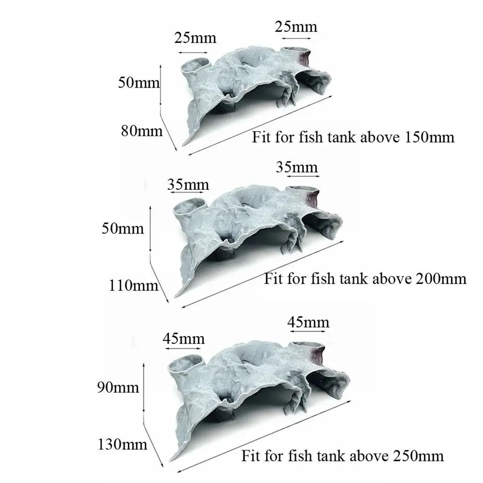 Decorazione Acquario Tunnel Divertente stampa 3D Tunnel di ghiaia Grotta Riposo Alimentazione sicura Allevamento Nido pesci for il tempo libero Decorazione acquario(Black,25cm)