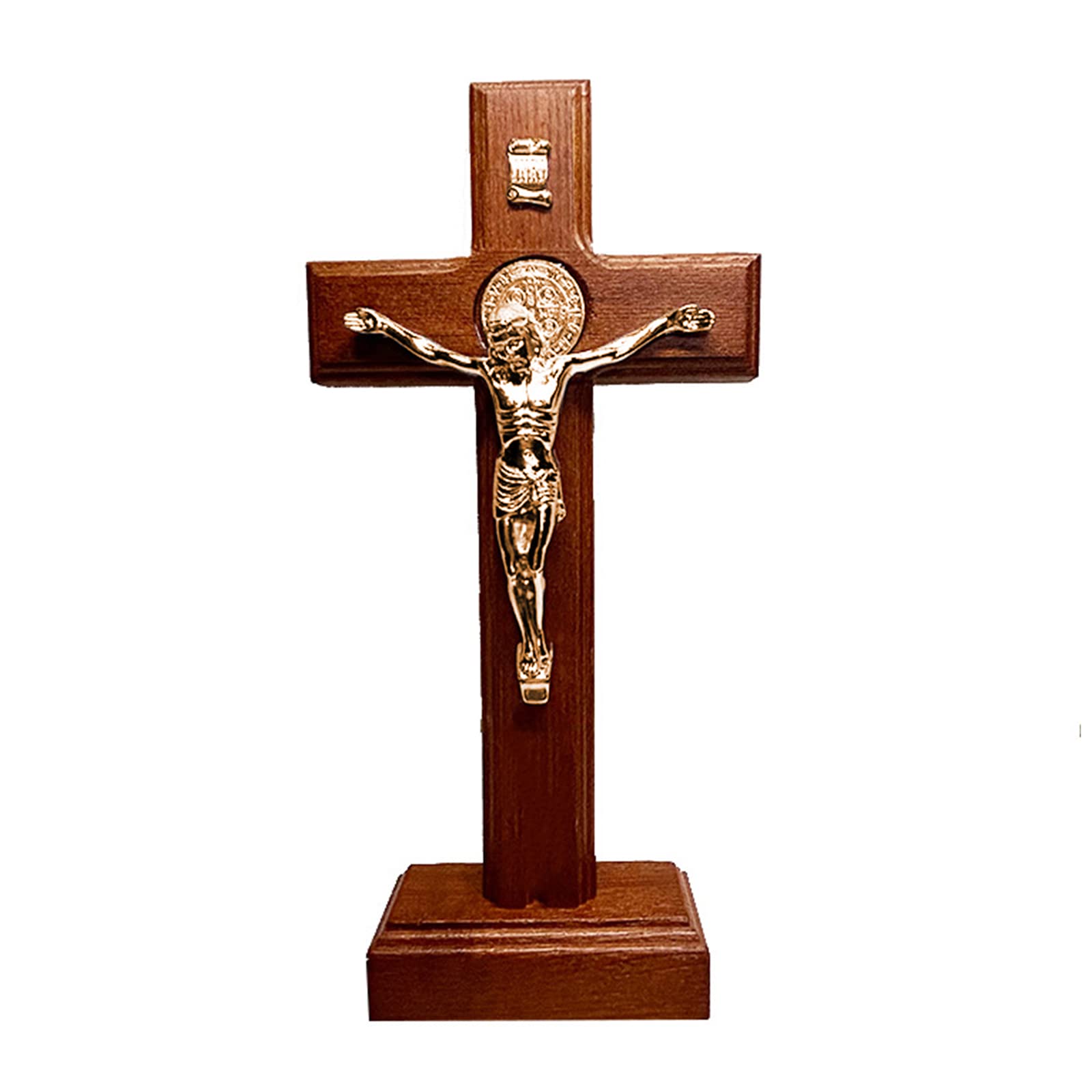 WEILWH Wood Cross Ornament Standing Statue Decorative Figurine Decoration for School Bedroom Tabletop Decoration Standing Crucifix