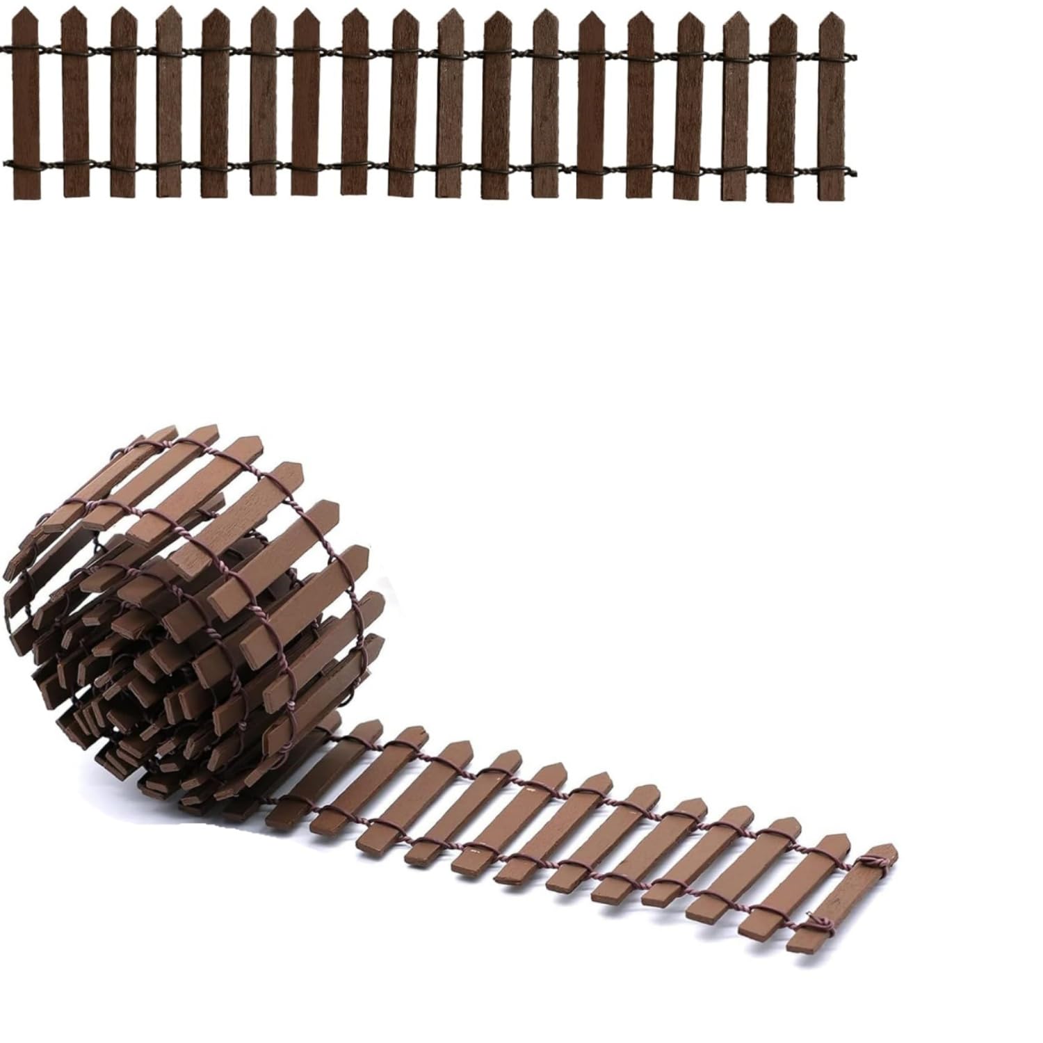Zwenjuan Wooden Miniature Picket Fence 2 Pieces Small Fairy Garden Fence for DIY Diorama, Dollhouse Crafts, Plant Pot Decor (5x90cm)