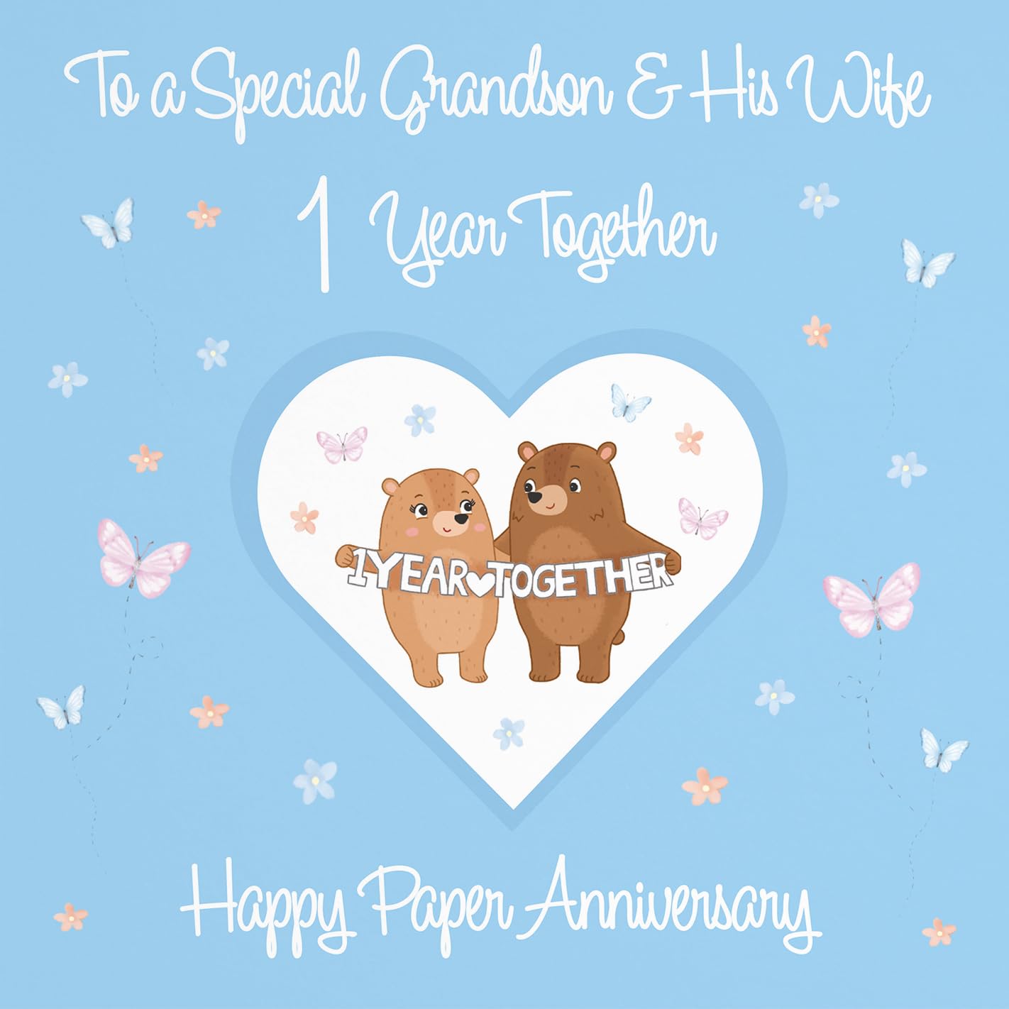 Hunts England, Large Grandson & Wife 1st Anniversary Card, 1 Year, Paper Anniversary, Romantic Meadows, Fun Card - Image 2